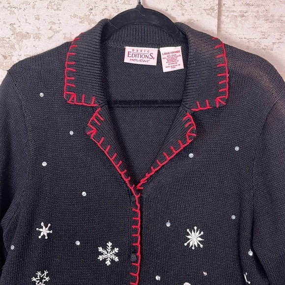 Vintage Christmas Sweater Cardigan Large Holiday Snowman Ice Skates - Picture 8 of 16